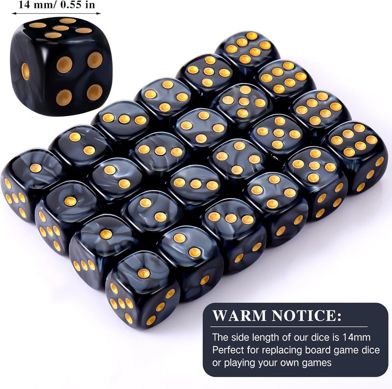 TecUnite 25 Pieces 6 Side Polyhedral Dice Set with Black Pouch Compatible with Board Activities, Parties, Math Learning and Others with Random Multi Colored Mix Color(Black,6 Sides) - Image 2